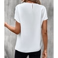 thumbnail image 4 of Camiseta de Mujer Cuello Redondo Manga Corta Encaje Dobladillo Suelto Blusa Informal para Oficina al Aire Libre Blanco XL, 4 of 6