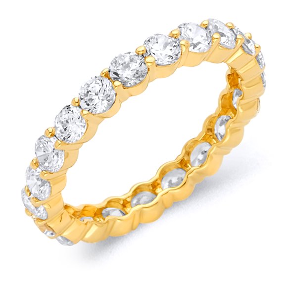 Wellingsale 14k Yellow Gold Polished CZ Cubic Zirconia Classic Prong Set Eternity Wedding Ring Band