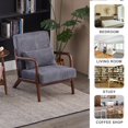 thumbnail image 5 of Beige Accent Chair, Wood Mid-Century Upholstered Modern Fabric Chair with Pillow, Lounge Arm Chair with Wood Frame, Farmhouse Reading Chairs for Living Room, Bedroom, Guest Room, Beige, 5 of 9