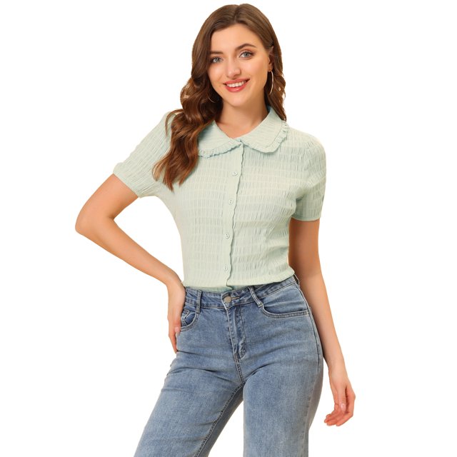 INSPIRE CHIC Chemise Douce pour Femme Vintage à Col Poupée Doux Boutonnée