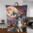 thumbnail image 3 of Spooky Halloween Night Witch Australian Shepherd Glowing Pumpkins Cozy Fleece Blanket Aussie Dog Lover Gifts Warm Soft Throw Blanket - 12015, 3 of 5