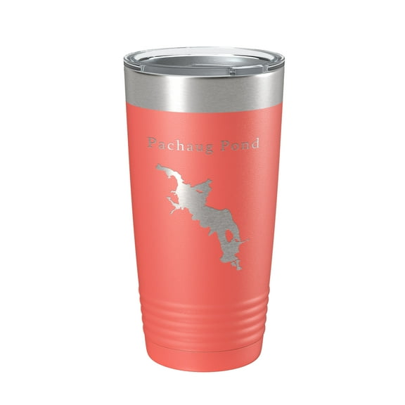 Pachaug Pond Tumbler Lake Map Travel Mug Insulated Laser Engraved Coffee Cup Connecticut 20 oz Coral