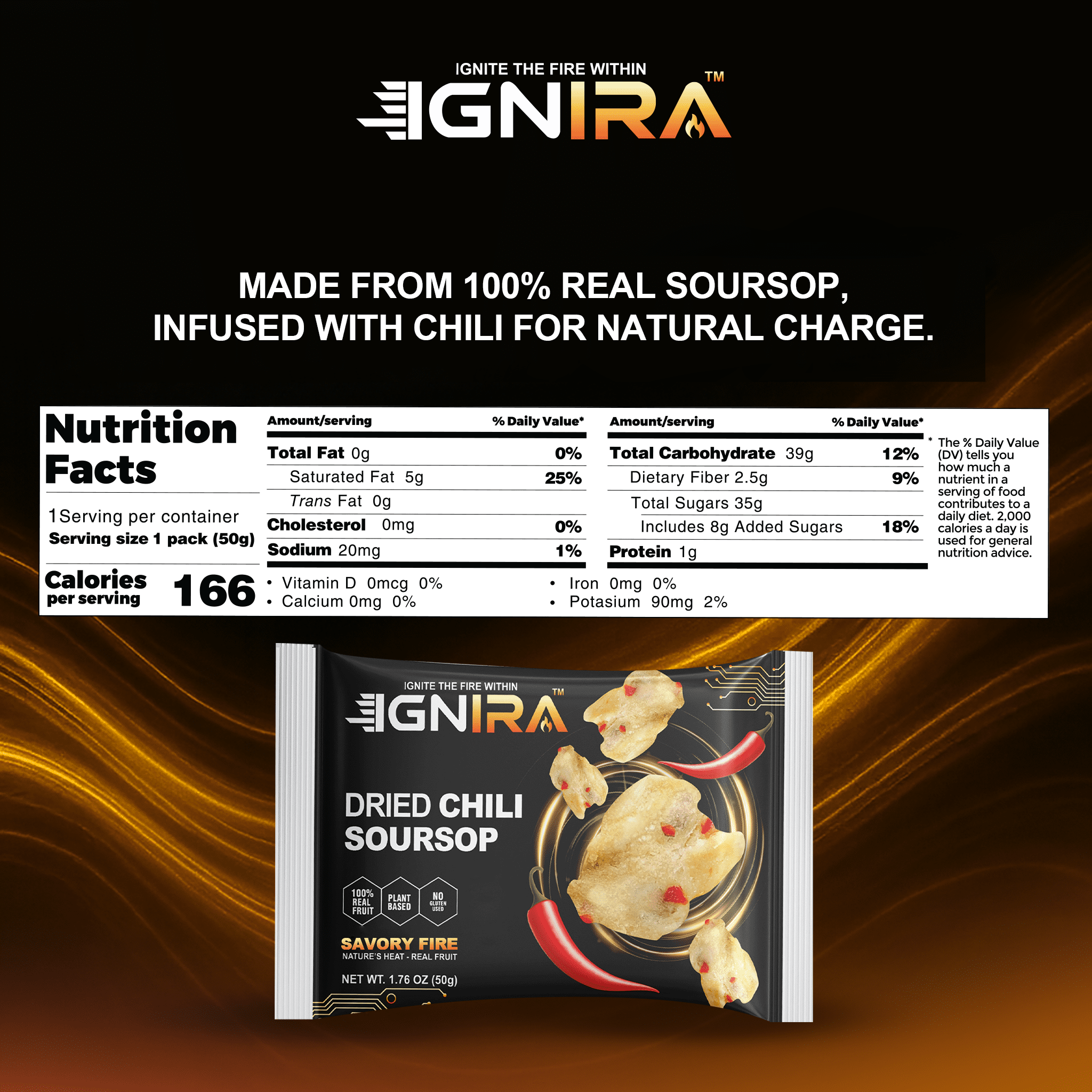 (5 pack) IGNIRA Dried Chili Soursop Fruit Snack, Vegan, Gluten-Free, Real Fruit Snack, Savory Fire energy Pack of 6 (10.56 oz)