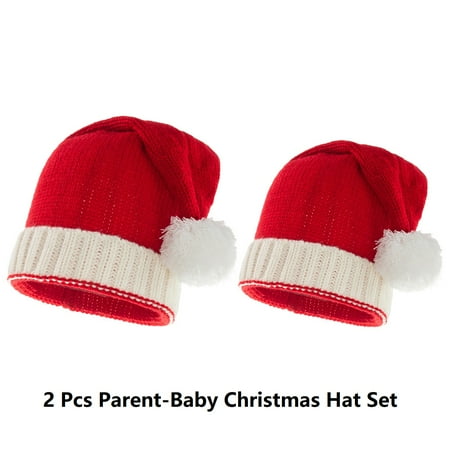 

2 Pieces Family Matching Christmas Hat Knitted Xmas Winter Warmer Mother & Baby Kids Knit Cap Xmas Parent-Child Warm Pom Beanie Hat Santa Crochet Hats New Year Gifts for Adult & Baby Set
