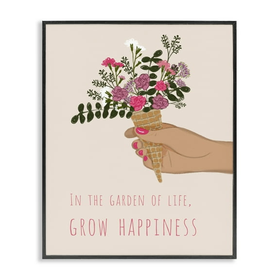 Stupell Industries Grow Happiness with Florals Plants & Flowers Painting Black Framed Art Print Wall Art, 11 x 14