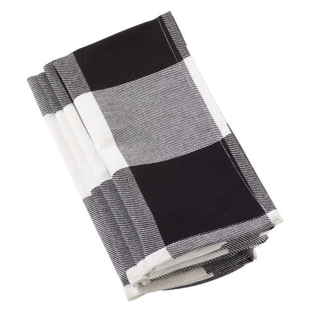 SARO 20 in. Square Buffalo Plaid Check Pattern Design Cotton Napkin Set Black - Set of 4