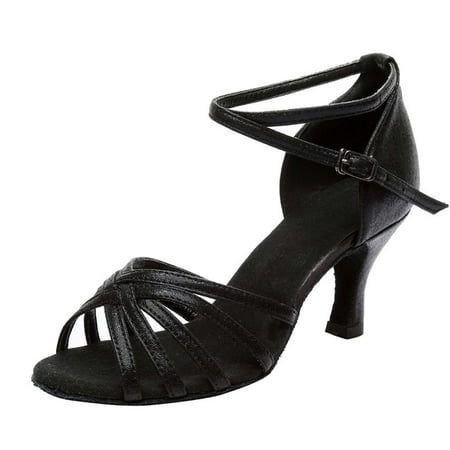 

Glitter Women Latin Dance Heels Shoes Ankle Strap Closed Toe Sandals Ballroom Salsa Tango Practice Performence Party Dancing Shoes