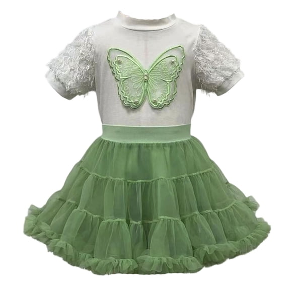 Girls 2 Piece Tutu Skirt Set Outfits Girls Matching Sets Size 5/6 Ruffle Sleeves Top Shirt and A Line Tutu Skirt Summer Clothes Size 2-3 Years 2-White