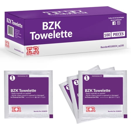 Benzalkonium BZK Wipes [Pack of 100] – 5”x7” Antiseptic Towelettes, First Aid Hand Wipes, Individually Wrapped, Sterile for Skin Cleansing
