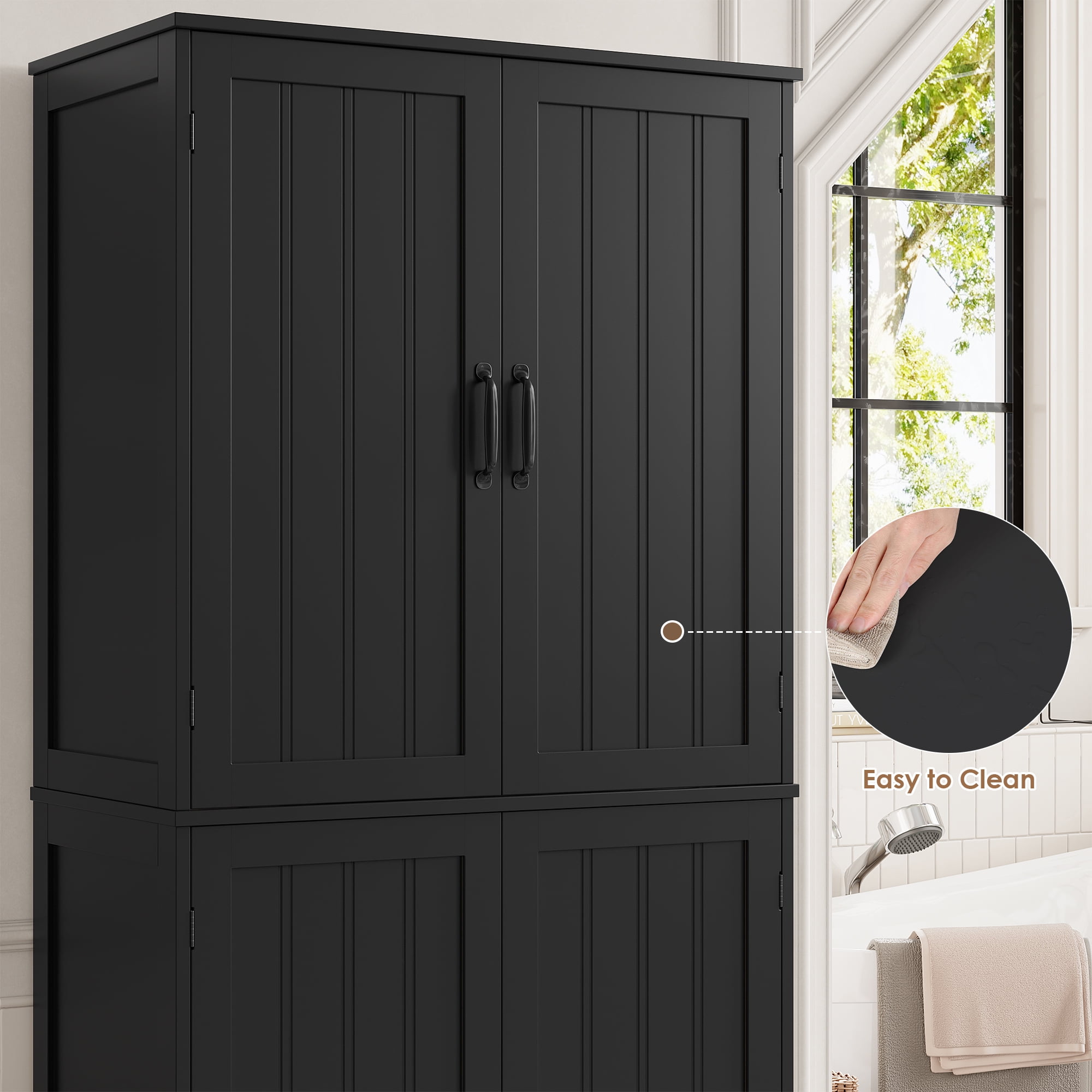 Homfa 71'' Bathroom Cabinet with 6 Storage Shelves, Freestanding Wooden Linen Cabinet for Living Room, Black