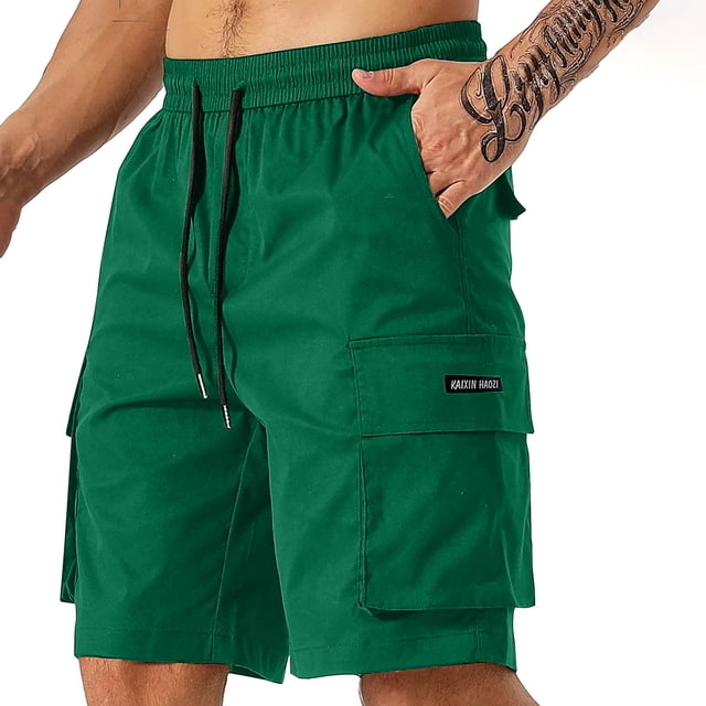 Cargo Shorts for Men Casual Elastic Waist Drawstring Straight Fit Hiking Workout Summer Shorts with Pockets