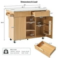 thumbnail image 2 of Harper & Bright Designs Fluted Kitchen Island with Drop Leaf and Power Outlet, Kitchen Storage Cart with Doors and Drawers, Rolling Island Table with Adjustable Shelves, Natural, 2 of 20