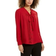 Anne Klein Women's Tie Front Button Down Shirt Red Size 10