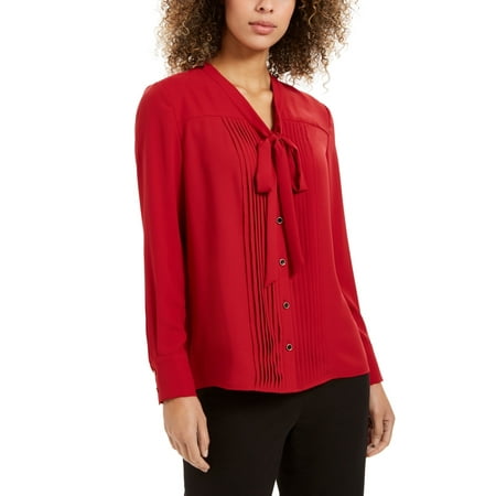 Anne Klein Women's Tie Front Button Down Shirt Red Size 10