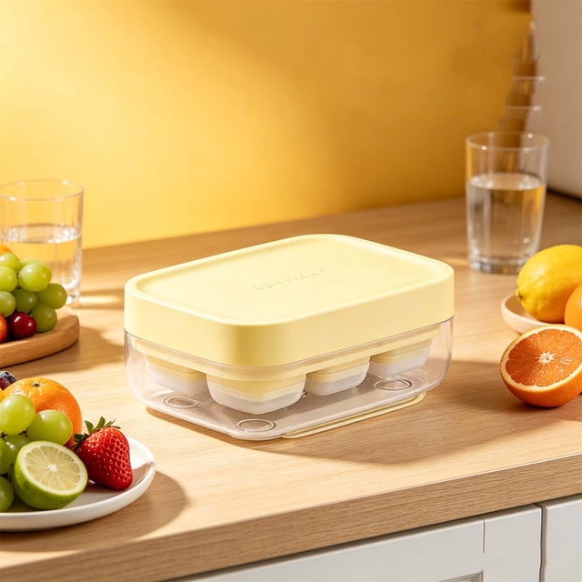 Molde de cubitos de hielo de silicona de grado alimenticio con prensa, diseño moderno y compacto para bebidas frías, fiestas y uso doméstico.
