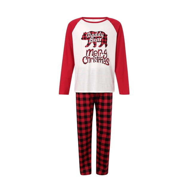 Kmbangi Blouse à Manches Longues Col Rond Imprimé Lettres Assorti pour la Famille + Pantalon à Carreaux