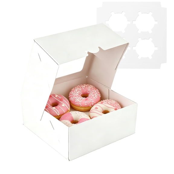 Livease 6.3x6.3x3 inch Cookie Boxes, Cupcake Boxes with Window and Inserts, Mini Bakery Treat Boxes