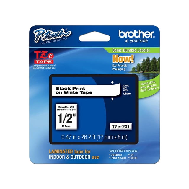 Cinta Negro-Blanco BROTHER TZE231 de 12mm, 8m, P-Touch. Brother TZE231