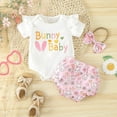 thumbnail image 2 of Youmylove Girls Easter Short Sleeve Letter Printed Romper Bodysuits Shorts Outfits Stylish Streetwear, 2 of 7