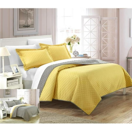 Chic Home QS3372-US Jasper Reversible Color Block Modern Quilt Set - Yellow - King - 3