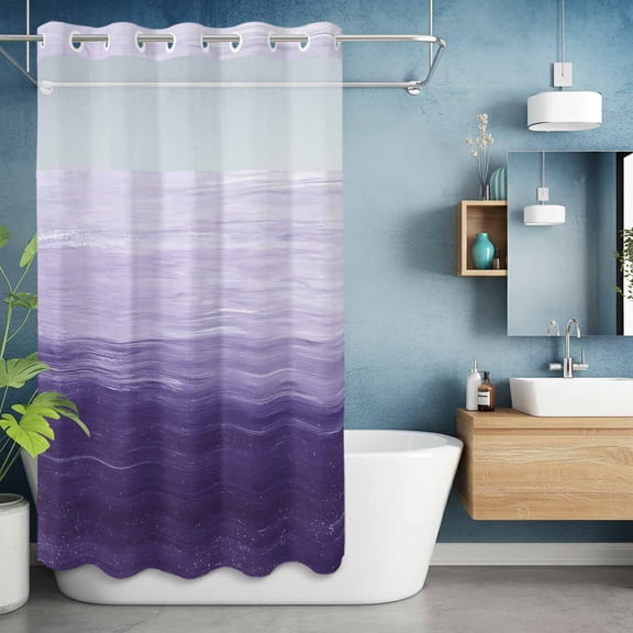 No Hook Shower Curtain with Snap in Liner, Purple Gradient Pattern Waterproof Bath Curtain Double Layers with See Through Top Window, Abstract Color Bloack Hotel Shower Curtains 36x72in
