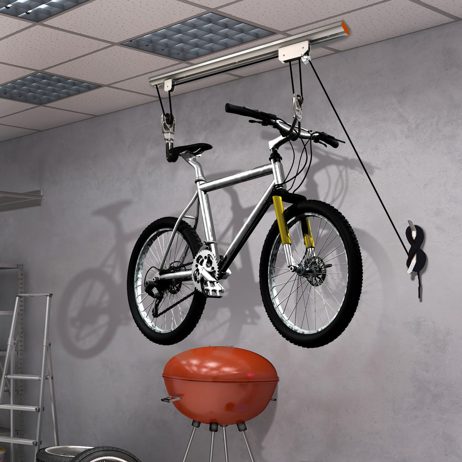 Bike Lift Hoist Heavy Duty Ceiling Mounted Storage Garage Hanger Pulley Rack Great Working Tools Hoists,Hanging Ladder Lifts-Mount Capacity Hooks and Pulleys Convenient Bicycle or Hangers for Garage, 