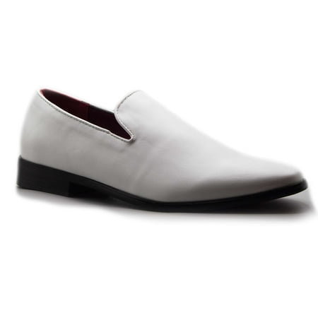 Men s Sparkle Smoking Moccasin Slip On Round Toe Formal Loafers Dress Shoes  White-PU  12