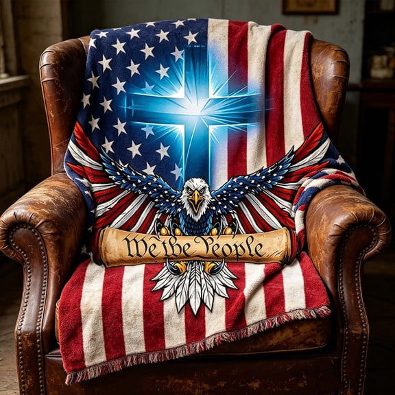 Patriotic American Eagle Flannel Blanket,Independence Day American Flag Cross Print Soft Cozy Throw Blanket for Couch,Bed,Living Room,Bedroom,Office,Holiday Party Decor
