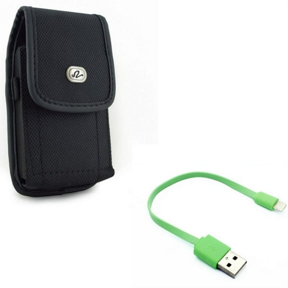 Short USB Cable w Case Belt Clip for iPhone XR - Charger Cord Power Wire Fast Charge, Rugged Holster Canvas Cover Pouch Compatible With iPhone XR