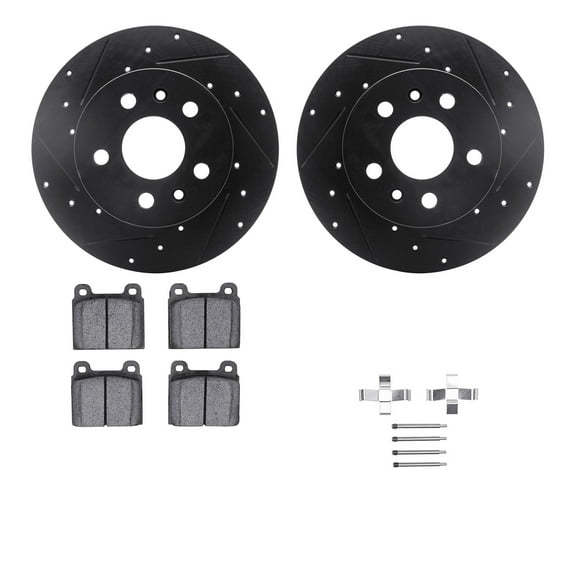 Dynamic Friction Company Front Brake Rotors-Drilled and Slotted-Black with 5000 Advanced Brake Pads includes Hardware 8512-74072