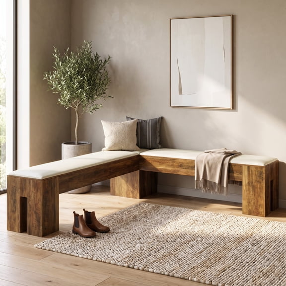Fnova L-Shaped Corner Bench with Upholstered Cushions, Convertible Dining Bench for Kitchen Nook Entryway Living Room