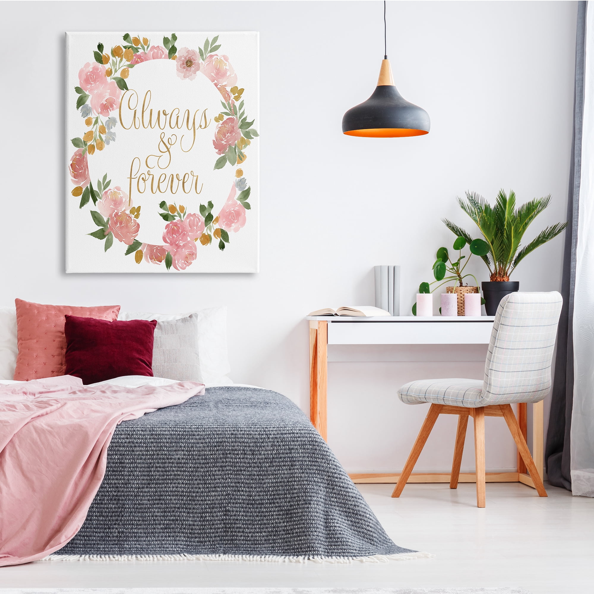 Stupell Industries Always and Forever Love Motivational Pink Rose Wreath, 36 x 48, Design by Lucille Price