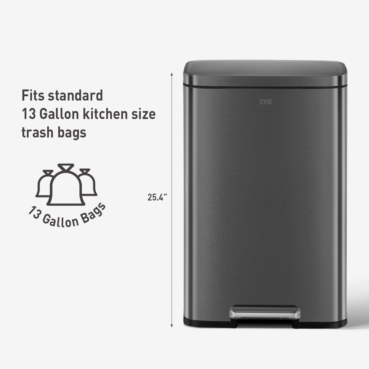 EKO Madison Matte Black 13.2 Gallon Step Trash Can, Fingerprint Resistant Kitchen Trash Can