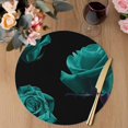 thumbnail image 3 of Teal Blue Rose Round 13 Inch Placemats Set of 8, Vintage Abstract Garden Flower Floral Black HeatResistant Non Slip Place Mats for Dining Table, Wipeable Braided Kitchen Table Mats for Housewarming, 3 of 9