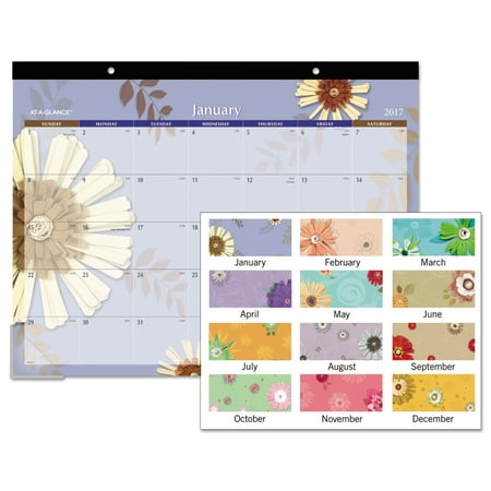 AT-A-GLANCE Paper Flowers Desk Pad, 22 x 17, 2018