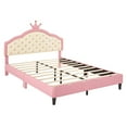 thumbnail image 4 of New Full Size Lovely Crown Fantasy PU Leather Princess Bed with Tufted Headboard, Pink+Cream, 4 of 11