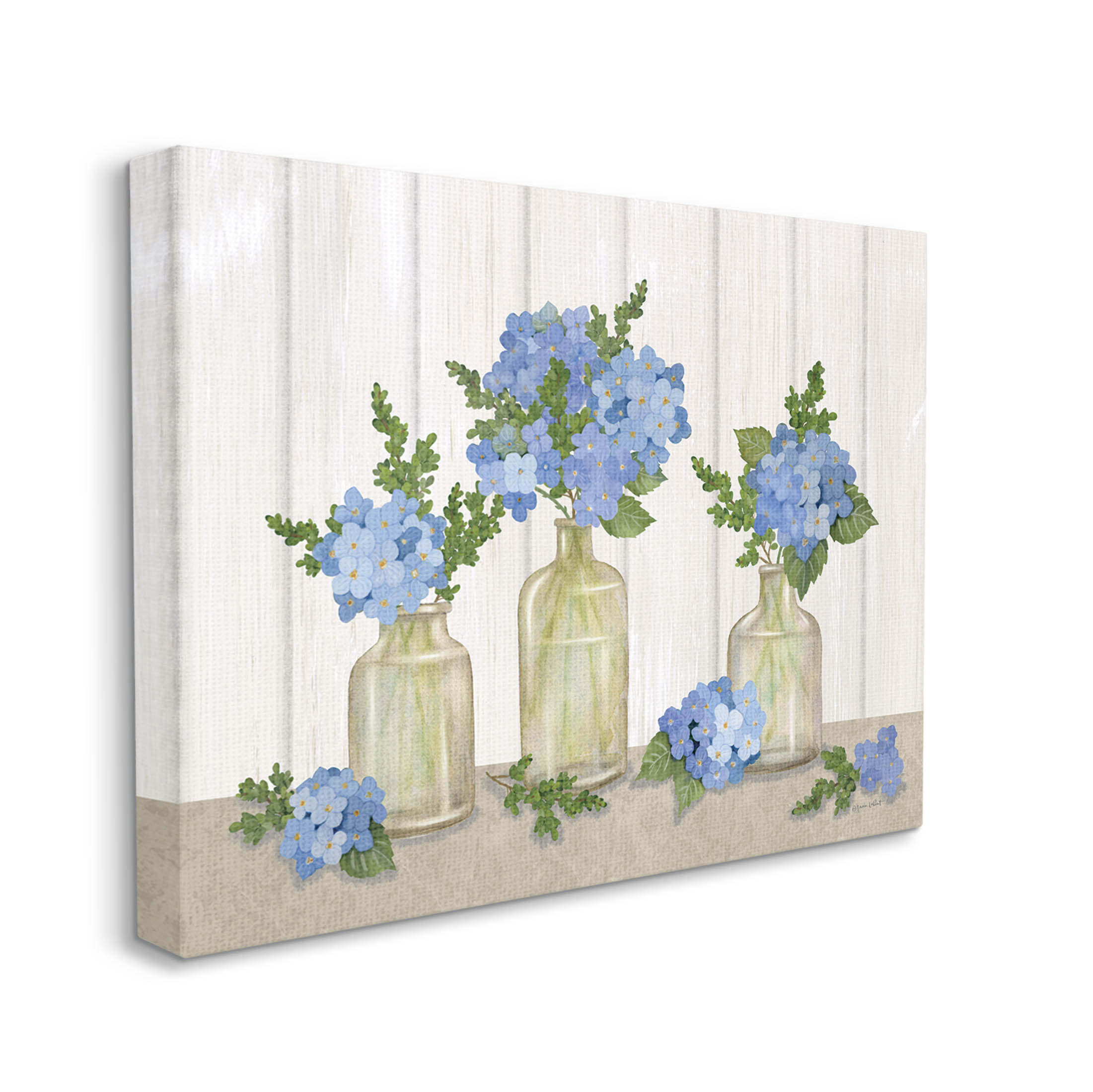 Stupell Industries Blue Geranium Flower Vases Graphic Art Gallery Wrapped Canvas Print Wall Art, Design by Annie LaPoint