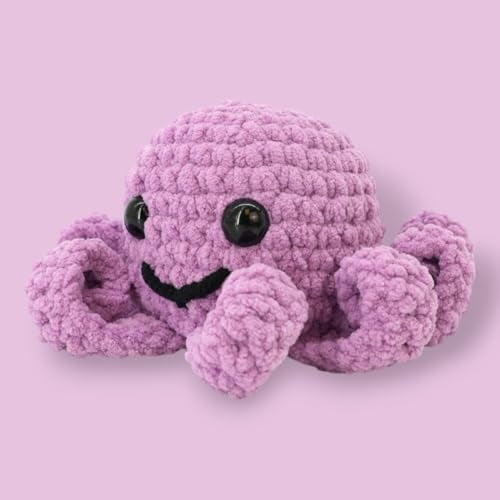 Crochet Kit for Beginners, Crafts for Adults, Fun Stuff -Step-by-Step YouTube Starter Kit - Thick Chenille Yarn and Craft Supplies Included, Cute Amigurumi Art Kit (Crochet Octopus Kit)