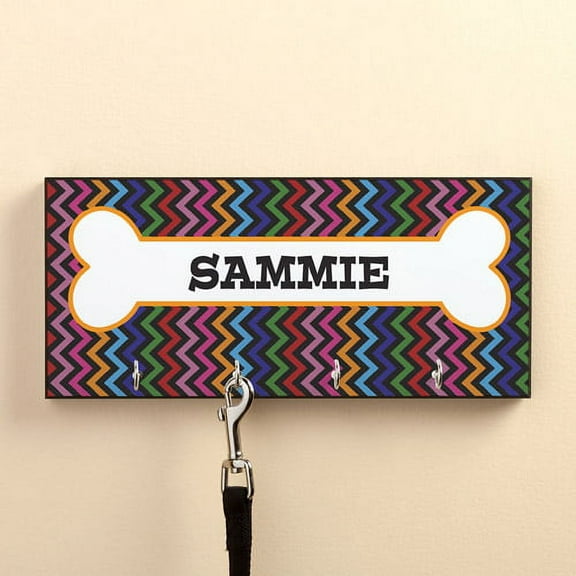 Personalized Black Chevron Leash Hanger