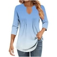 thumbnail image 2 of Heisall Womens T-Shirts V-Neck 3/4 Sleeve Striped Pleats Loose Casual Blouses Free-position Print Fashion Tops, 2 of 6