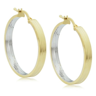 KoolJewelry 14k Two-tone Yellow Gold Outside White Gold Inside Diamond-cut Hoop Earrings (26x31 mm)