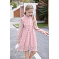 thumbnail image 3 of Oudiya Girls Swiss Dot Dresses Flared Sleeve Ruffle Collar Casual Party Dresses for Kids 5-13Y, 3 of 7