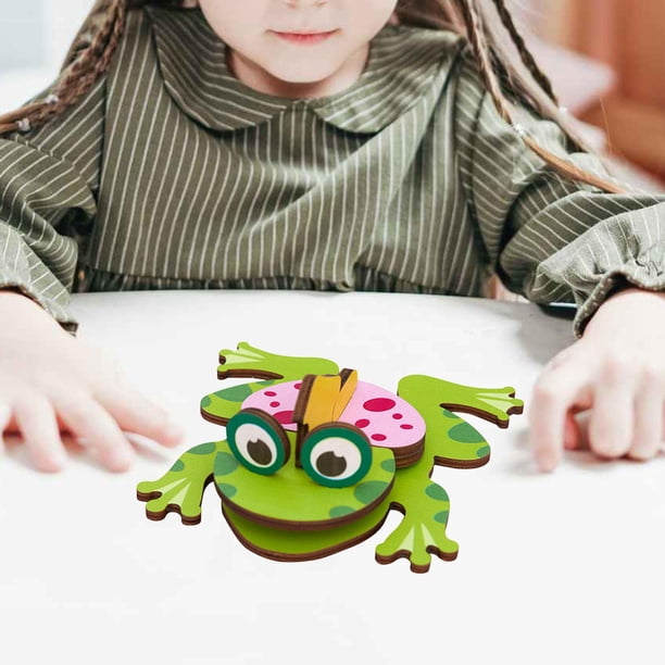 Rompecabezas de animales de madera, juguete educativo de Aprendizaje Temprano, rompecabezas de inteligencia cognitiva, modelo de Animal DIY, regalo pr Rana Hugo Rompecabezas