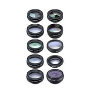APEXEL 10 in 1 Phone Lens Kit with 0.63X Wide Angle + 15X Macro + 198°Fisheye + 2X Telephoto + CPL + Star Filter + Radial Filter + Filter + Kaleidoscope 3 + Kaleidoscope 6 Compatible with