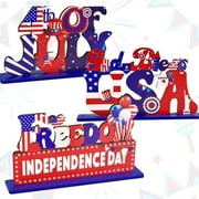 Husfou 4th of July Tabletop Decorations, Independence Day Wooden Table Centerpiece Desktop Sign for Patriotic Memorial Day, 3 Pack