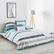 Lacoste Bailleul Aqua and Khaki Striped Brushed Twill Duvet Set, Full/Queen Duvet Set Full/Queen Ombre Blue