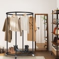 thumbnail image 3 of Nefoso Clothing Garment Rack with 4 Wheels and Shelf,Round Clothes Rack Rolling Clothes Organizer for Bedroom(Black), 3 of 12