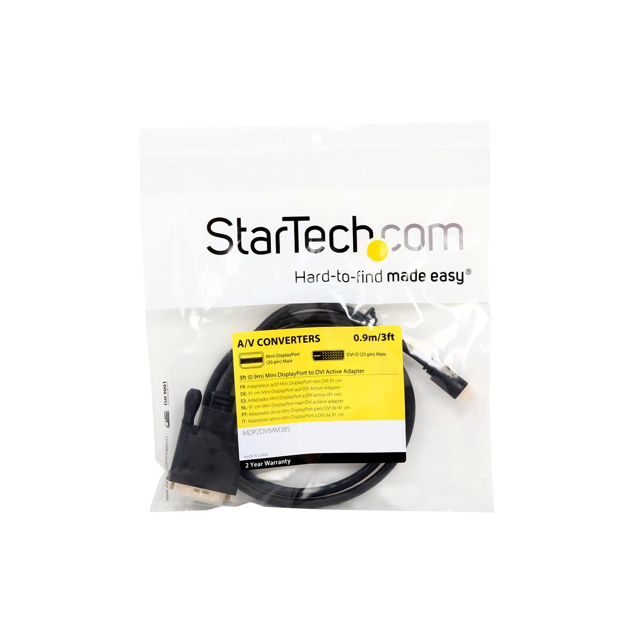 StarTech.com Model MDP2DVIMM3BS Mini DisplayPort to DVI Active Adapter Converter Cable - mDP to DVI 1920 x 1200 Male to Male