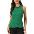 thumbnail image 1 of INSPIRAR CHIC Blusa sin mangas de encaje floral con cuello de volantes y abertura en la espalda XL Verde hierba, 1 of 6