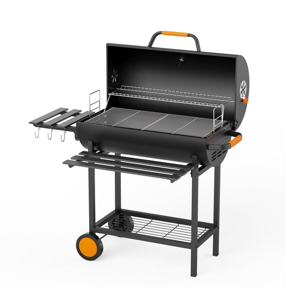 KEYO GRILL 537 SQ in Charcoal Grill with Adjustable Height Charcoal Pan, Foldable Side Shelf for Backyard, Black